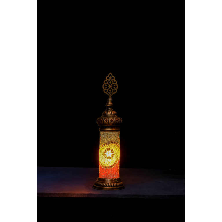 Table lamp-cylinder, red/yellow mosaic